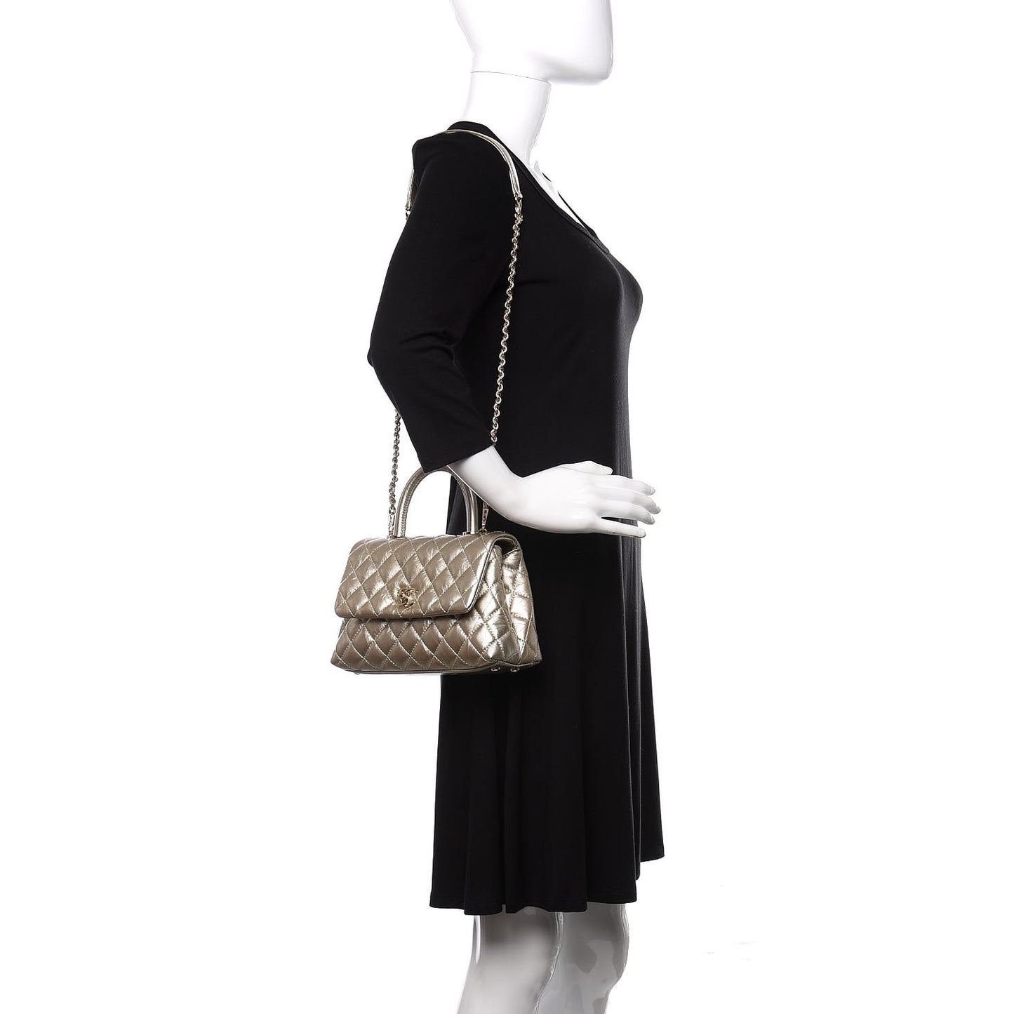 Metallic Aged Calfskin Quilted Mini Coco Handle Flap Gold