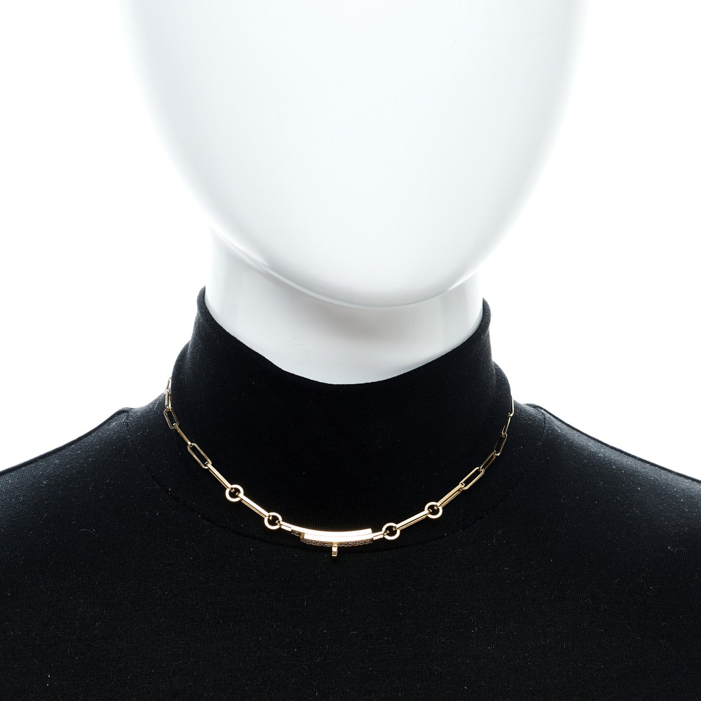 18K Yellow Gold Diamond Pave Kelly Chaine Choker Necklace