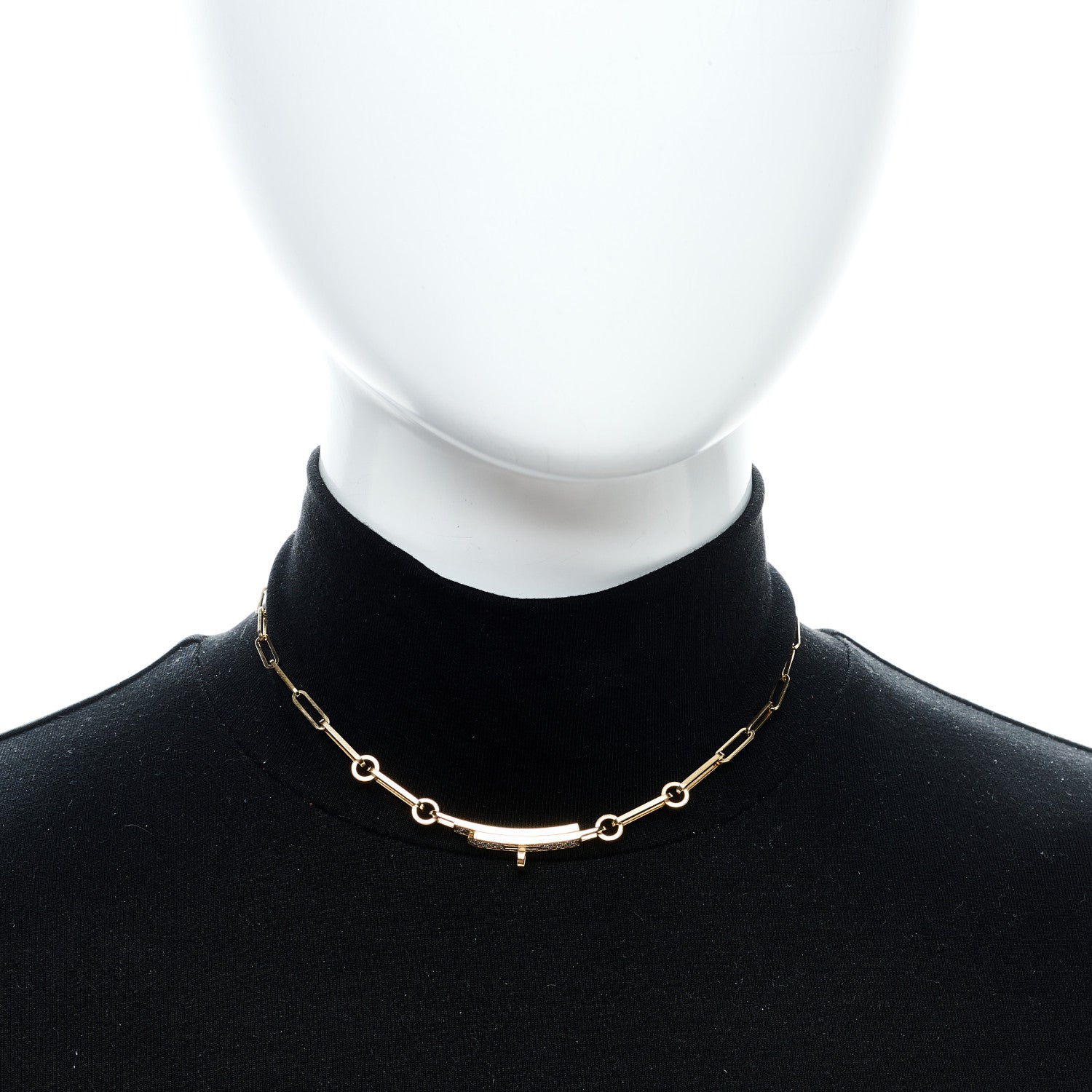 Hermes 18K Yellow Gold Diamond Pave Kelly Chaine Choker Necklace 2 of 6