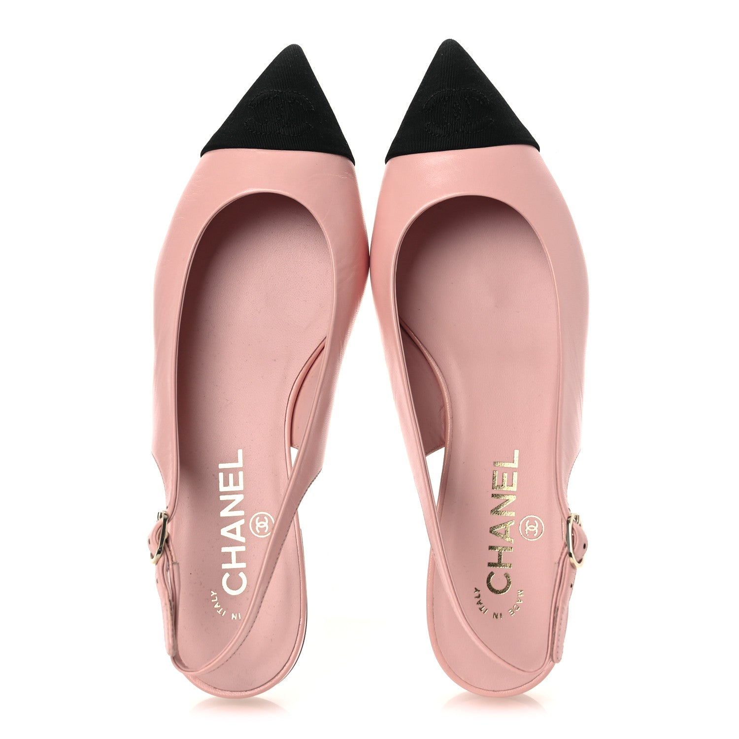 CHANEL ピンク スリングバックシューズ Chanel Lambskin Pointed Toe CC Slingback Flats 37 Pink Black