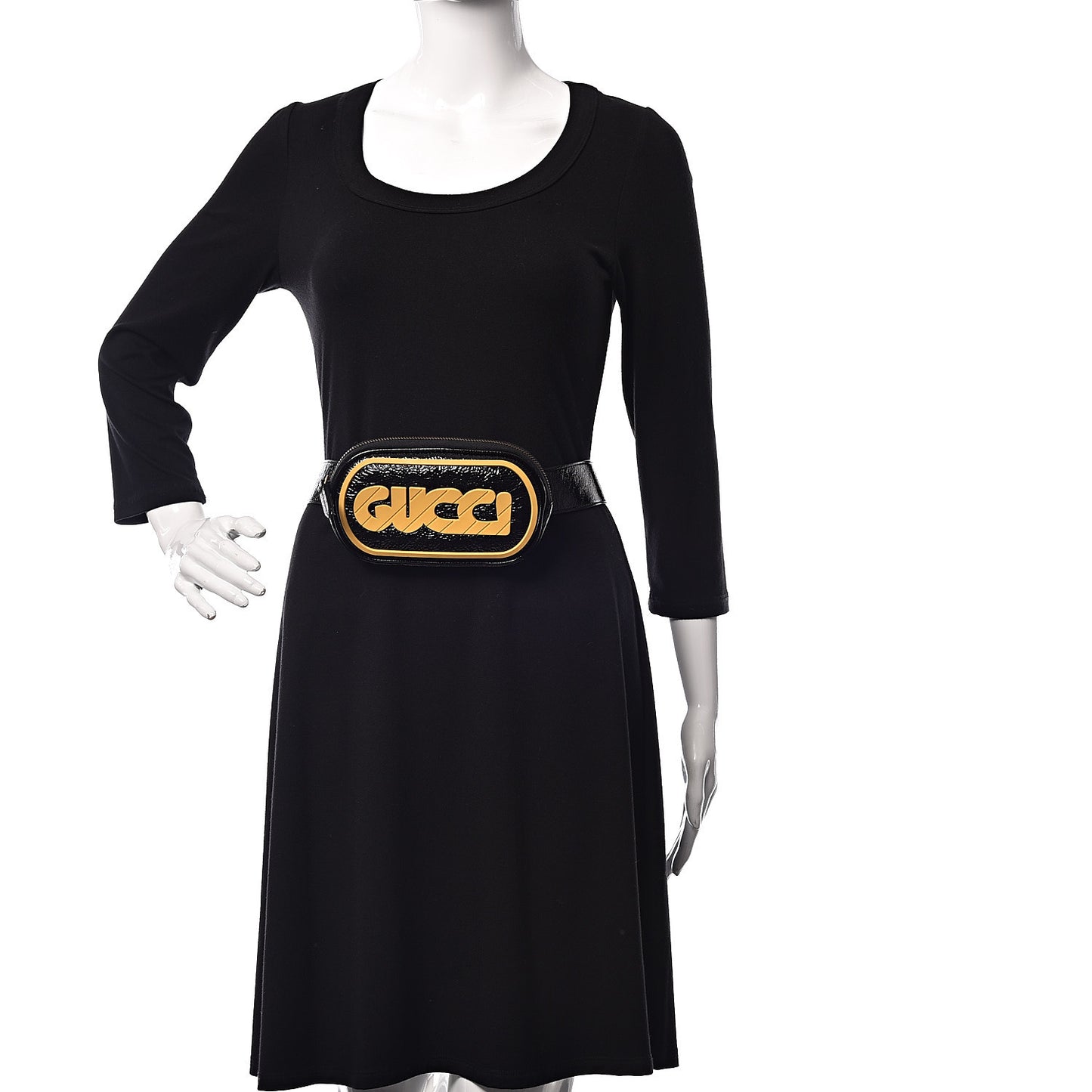 Patent Rubber Game Patch Logo Belt Bag 95 38 Black