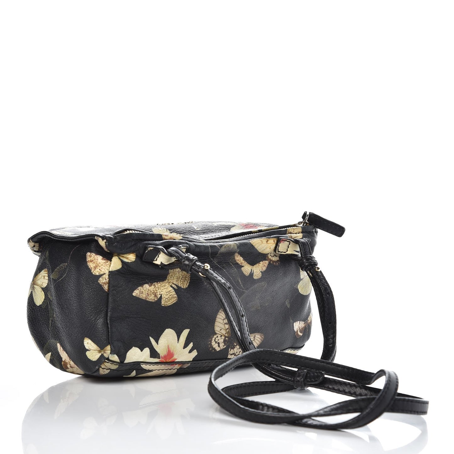 Lambskin Magnolia and Moth Print Mini Pandora Black