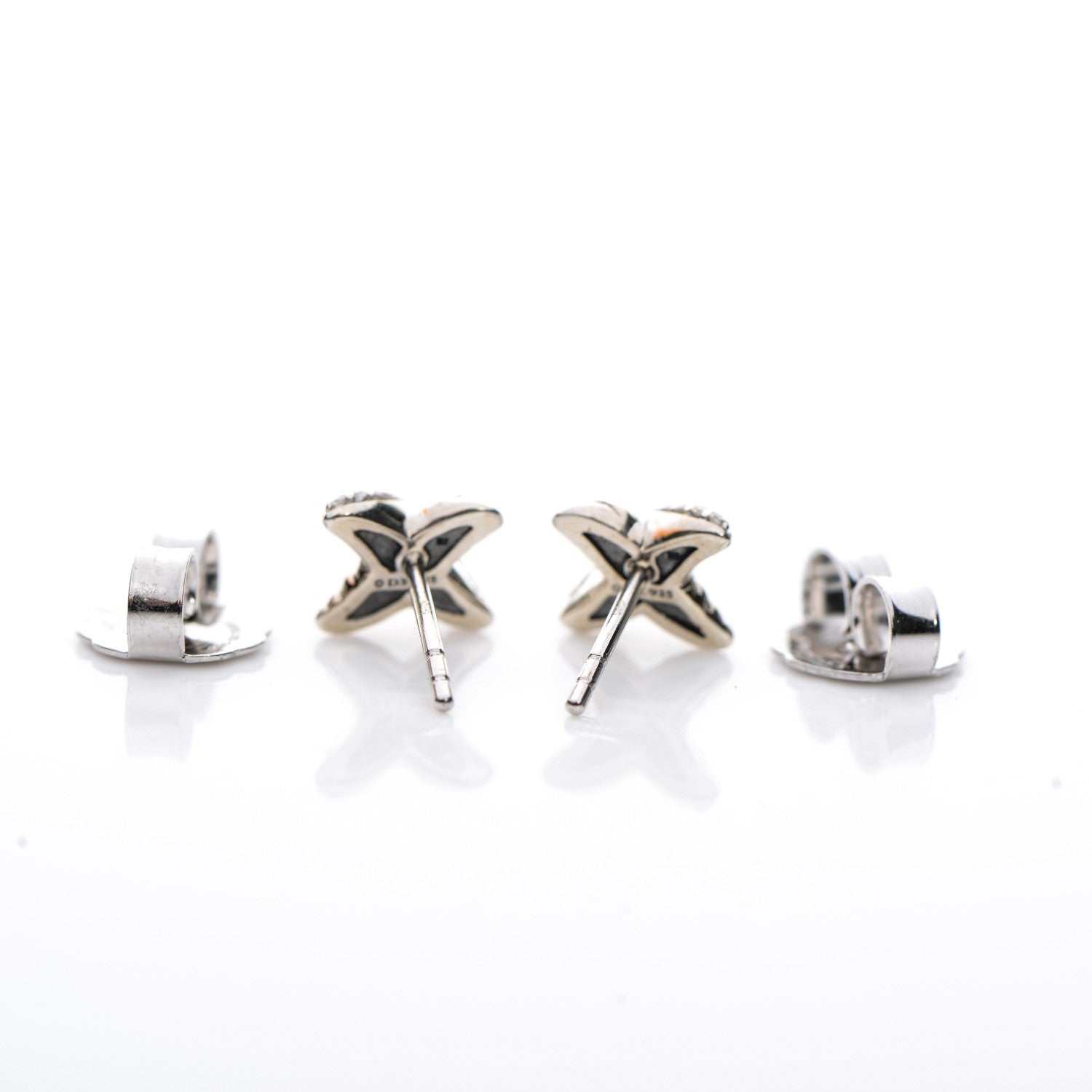 Tiffany DAVID YURMAN Sterling Silver Diamond 8mm X Earrings 3 of 5