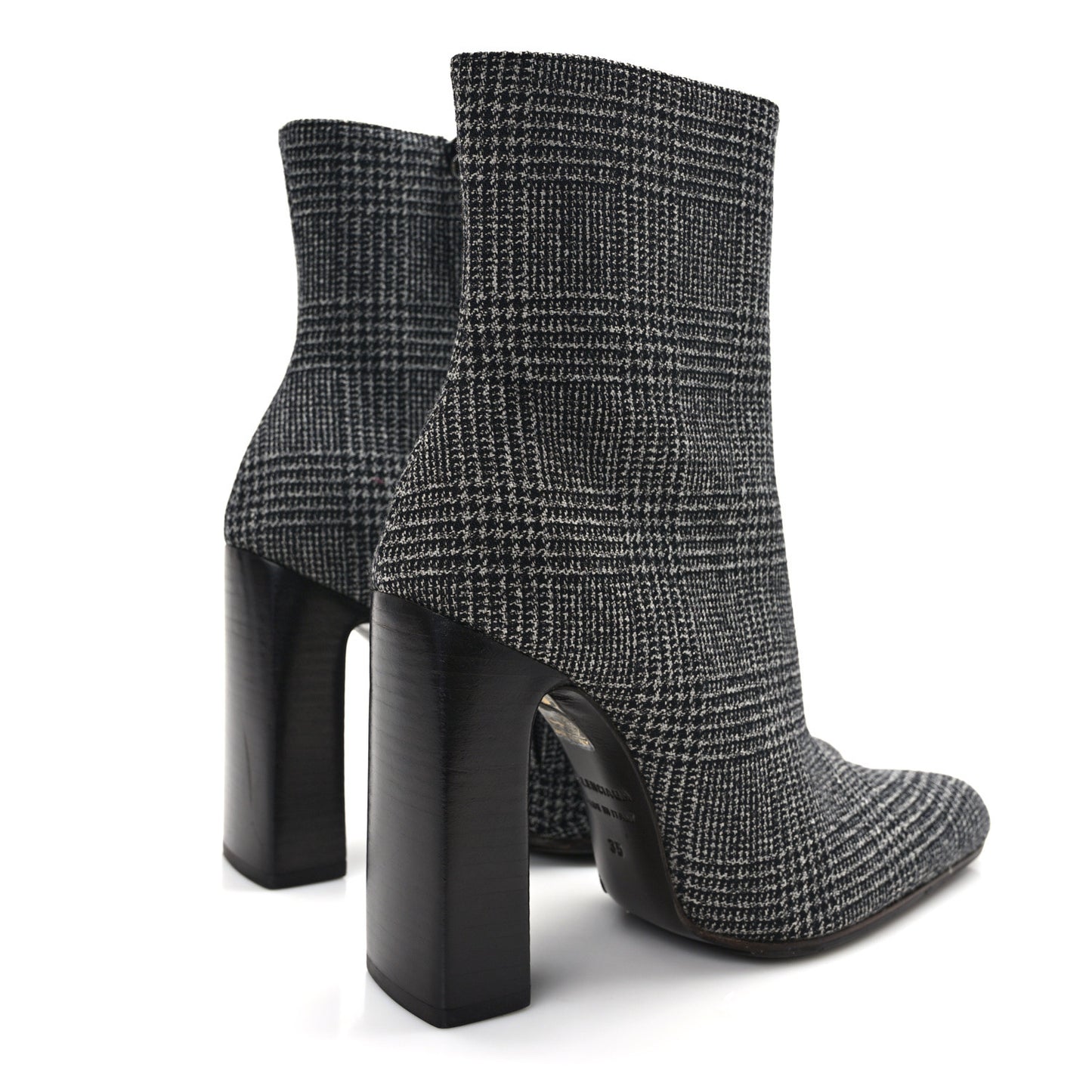Wool Plaid Ankle Boots 35 Black White