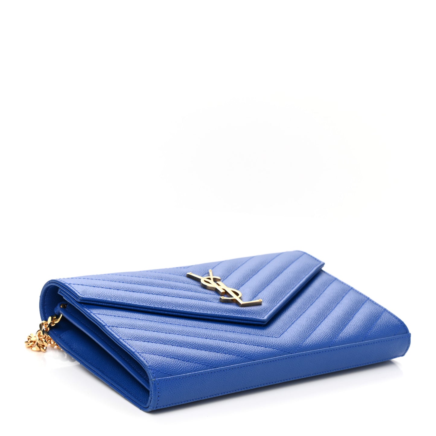 Grain De Poudre Matelasse Chevron Monogram Chain Wallet Blue Majorelle