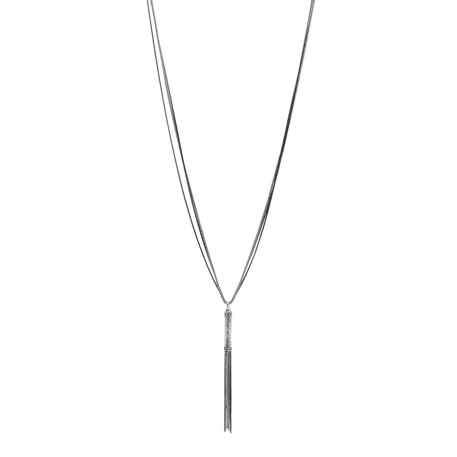 David Yurman Sterling Silver Diamond Cable Tassel Pendant Box Chain Necklace Black 1 of 4