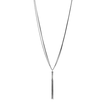 David Yurman Sterling Silver Diamond Cable Tassel Pendant Box Chain Necklace Black 1 of 4