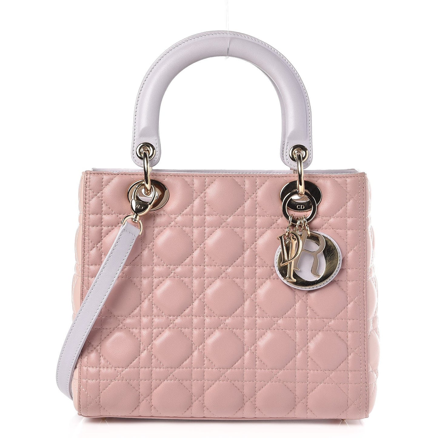 Lambskin Cannage Medium Tri-Color Lady Dior Rose Pale