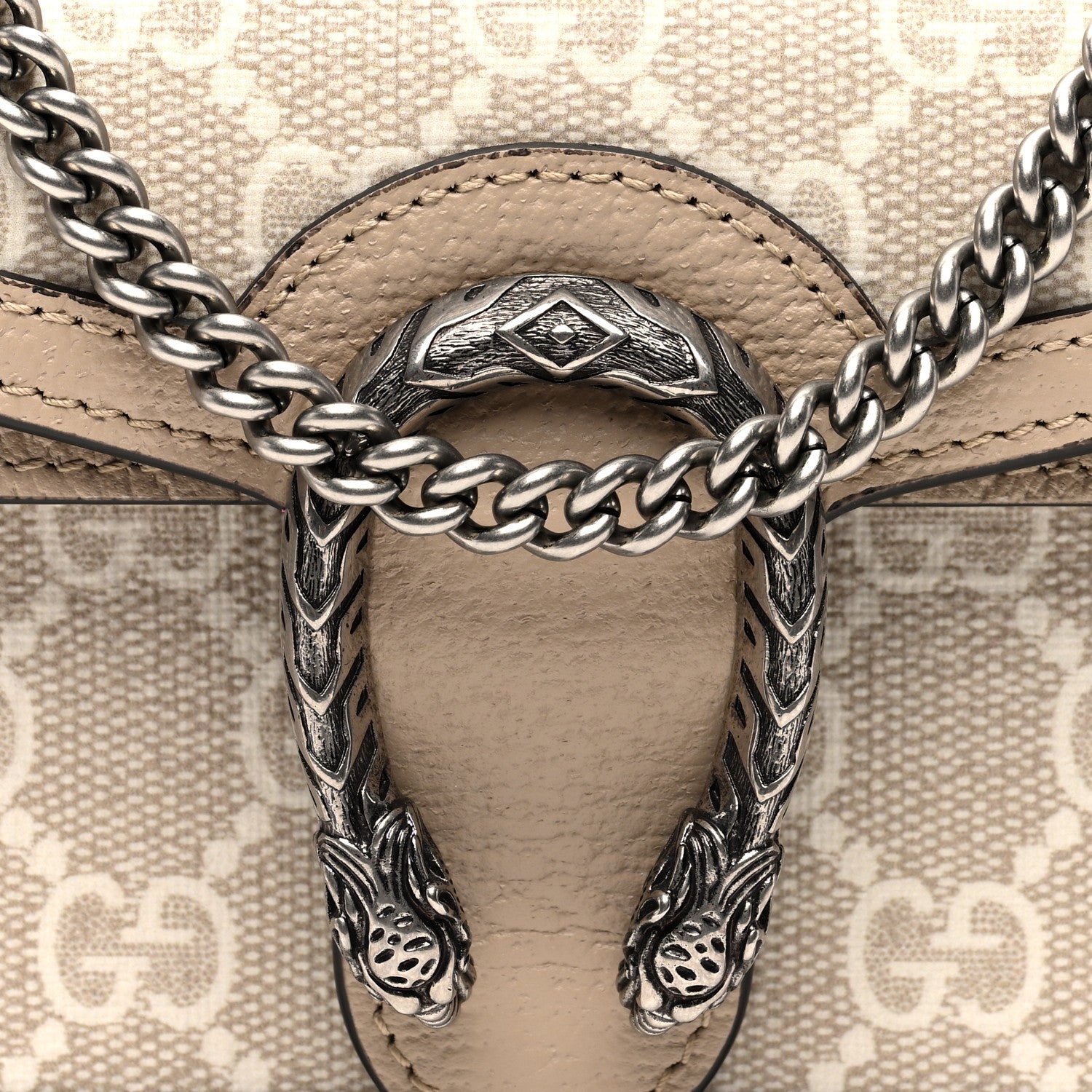 Gucci GG Supreme Monogram Textured Dollar Calfskin Super Mini Dionysus Shoulder Bag Beige Mystic White Oatmeal 7 of 9