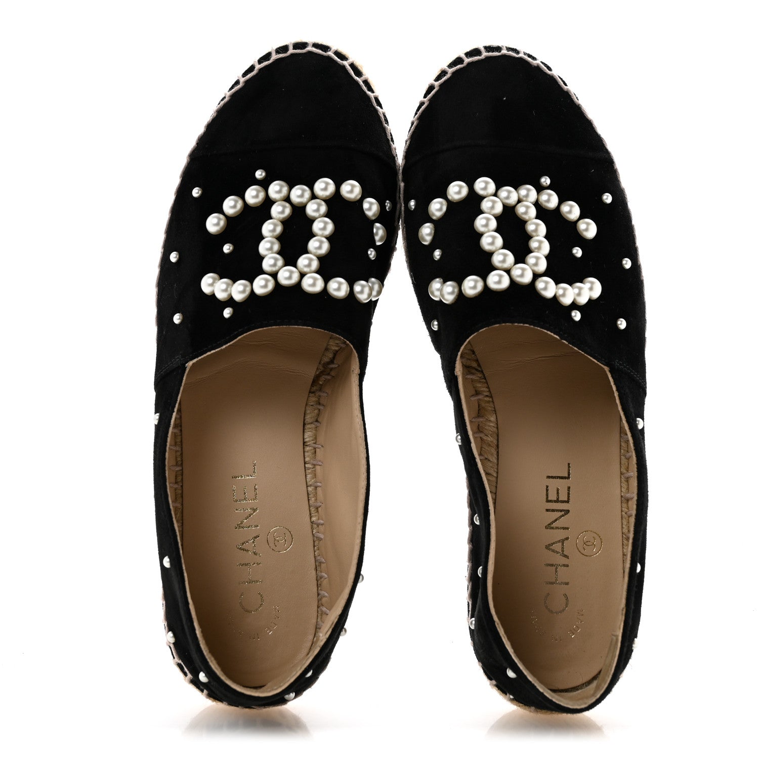 Chanel Suede Pearl CC Espadrilles 37 Black 2 of 10