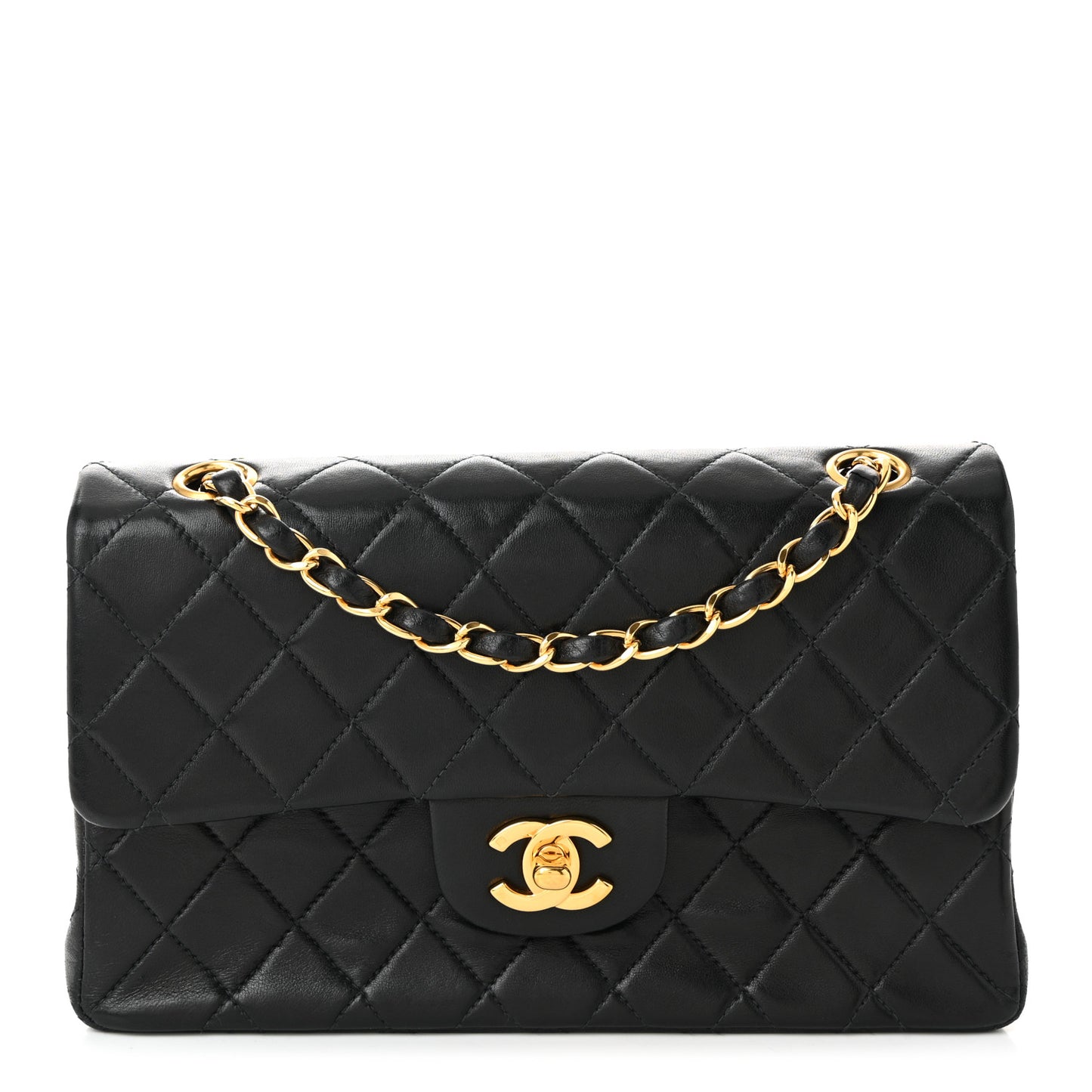 Lambskin Quilted Small Double Flap Black