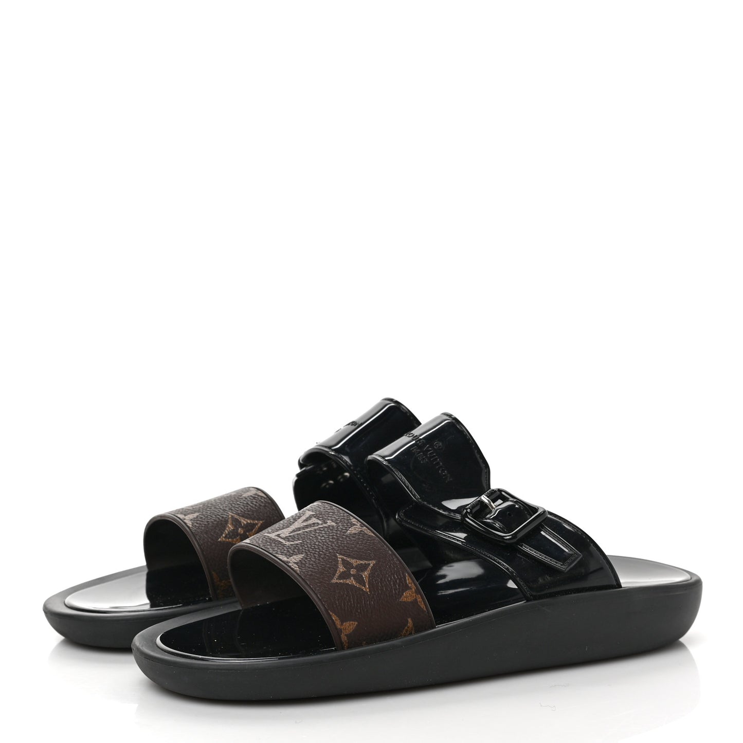 Monogram Sunbath Flat Mule Sandals 41 Black