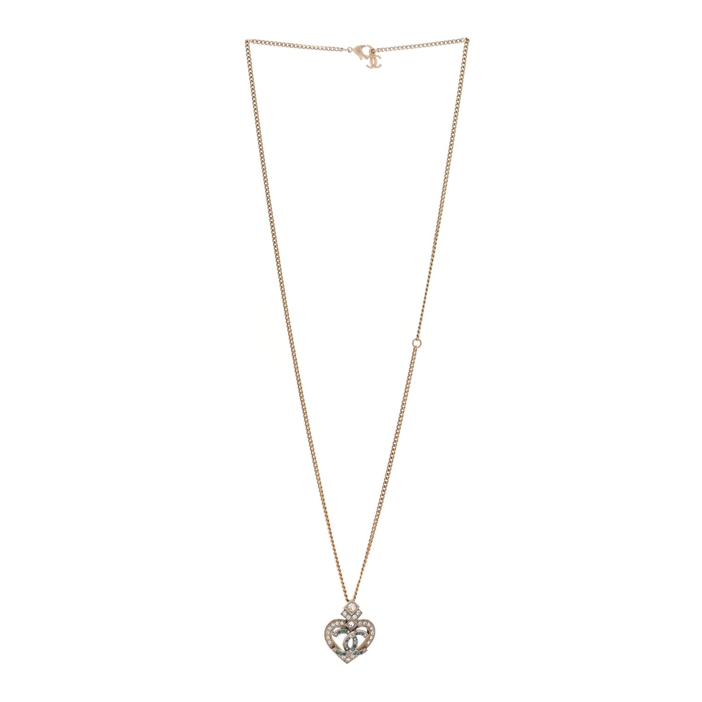 Crystal Heart CC Pendant Necklace Gold Silver Blue