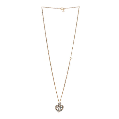 Chanel Crystal Heart CC Pendant Necklace Gold Silver Blue 3 of 5