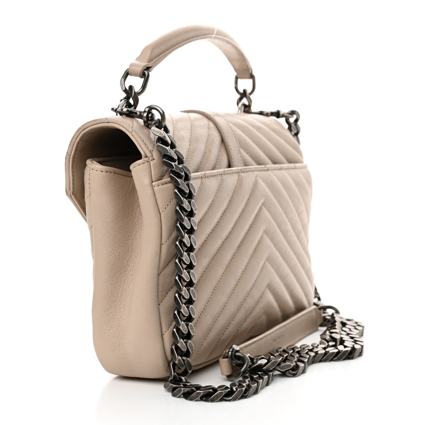 Sheepskin Matelasse Chevron Monogram Medium College Bag Dark Beige