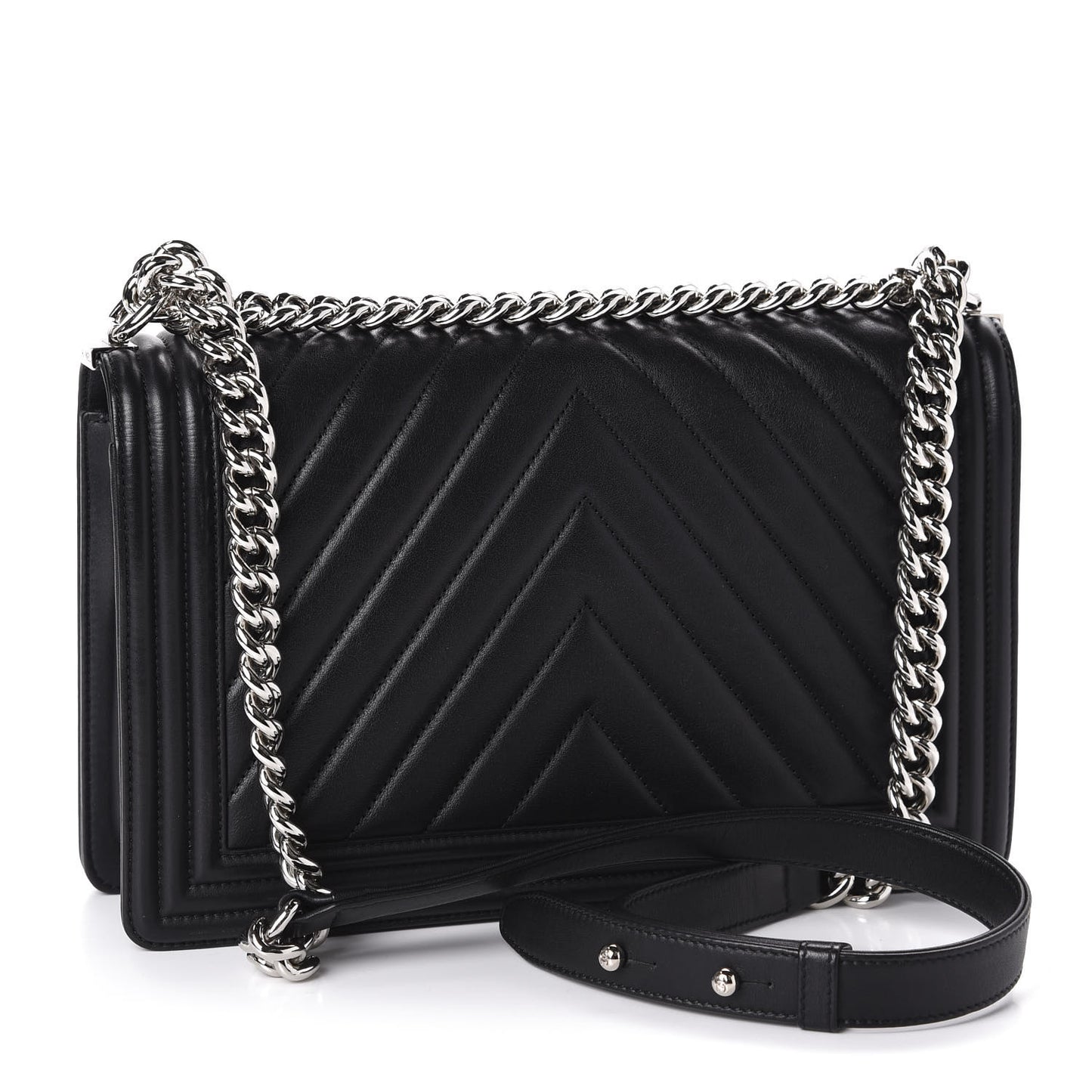 Lambskin Chevron Quilted New Medium Boy Flap Black