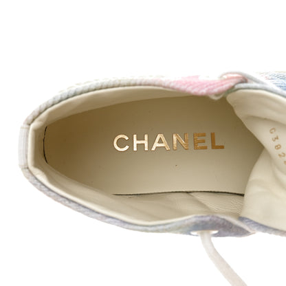 Chanel Printed Fabric High Top CC Sneakers 38 Green Pink Blue White 7 of 12