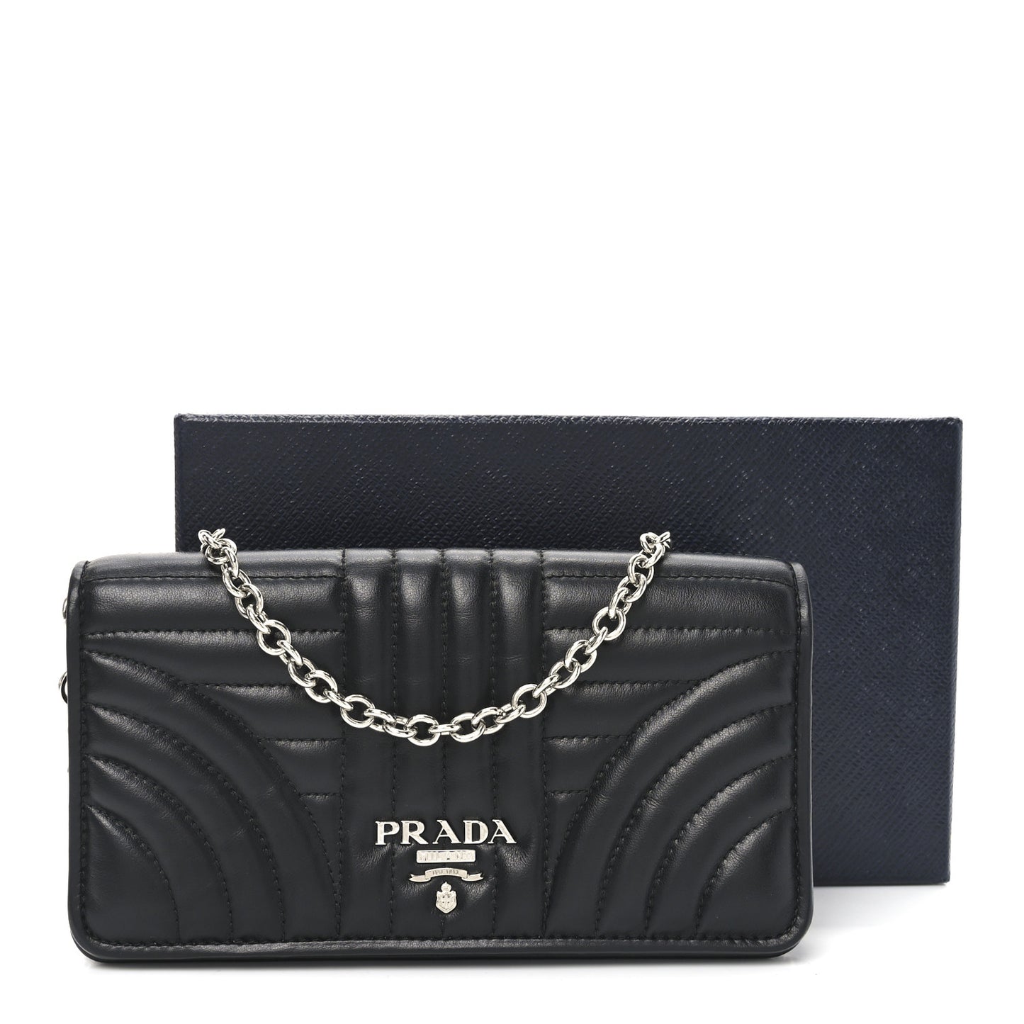 Soft Calfskin Impunture Diagramme Chain Wallet Black