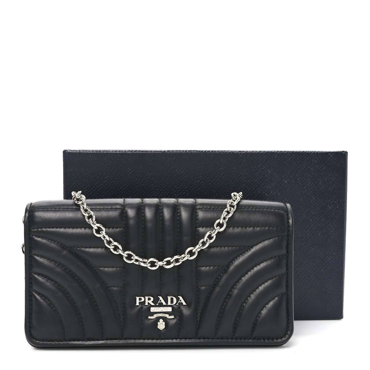 Prada Soft Calfskin Impunture Diagramme Chain Wallet Black 9 of 9