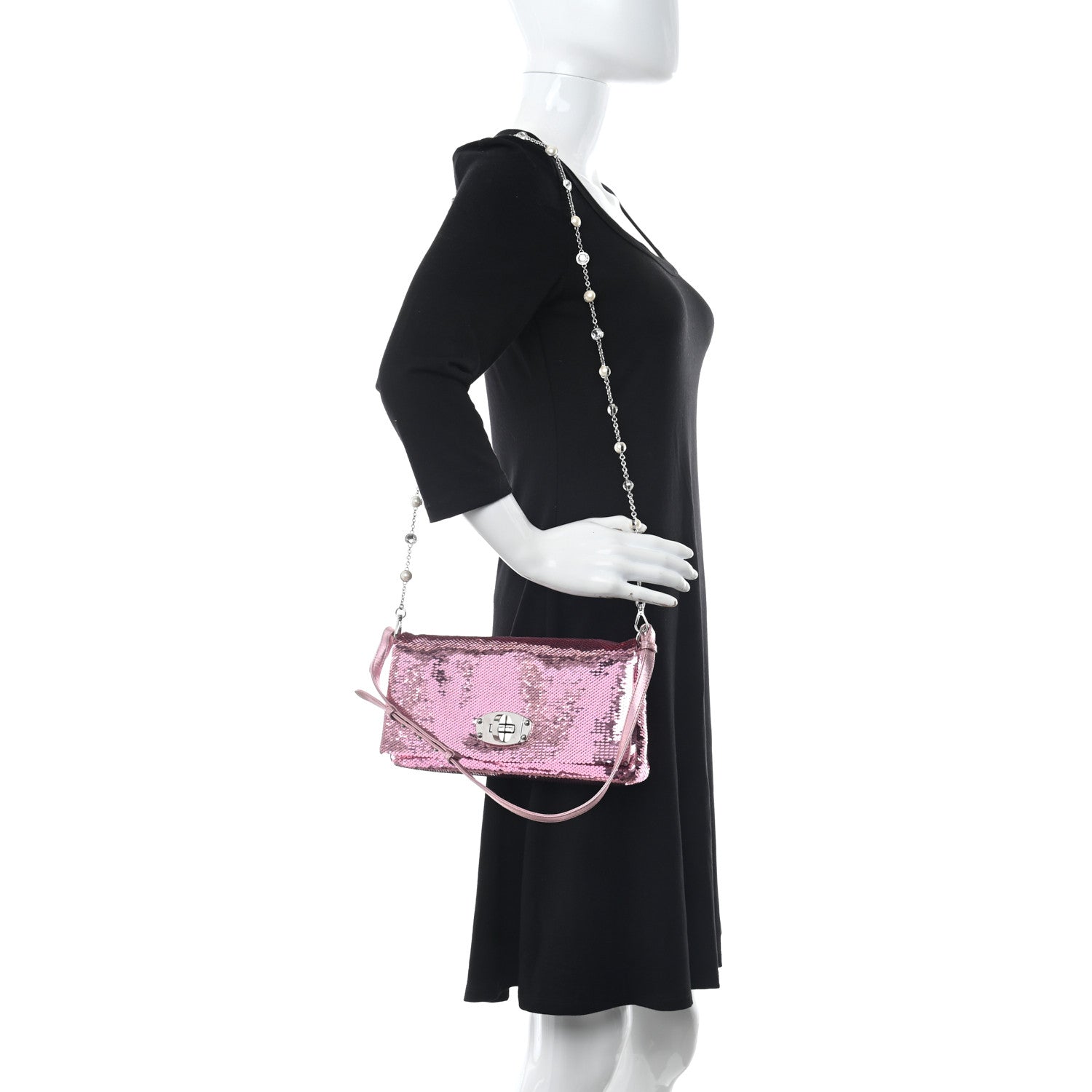 Miu Miu Paillettes Crystal Sequin Flap Rosa 2 of 11