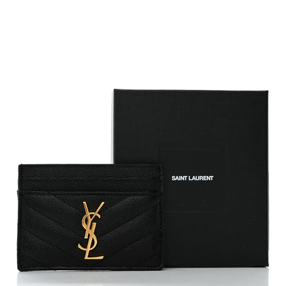 Saint Laurent Grain De Poudre Matelasse Chevron Monogram Credit Card Case Black 8 of 8