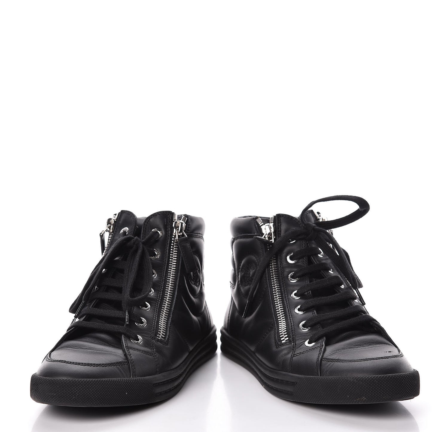 Calfskin Pearl High Top CC Sneakers 36 Black