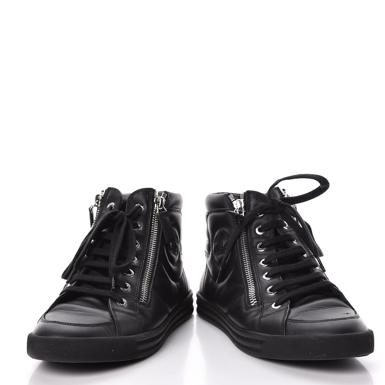 Chanel Calfskin Pearl High Top CC Sneakers 36 Black 6 of 16