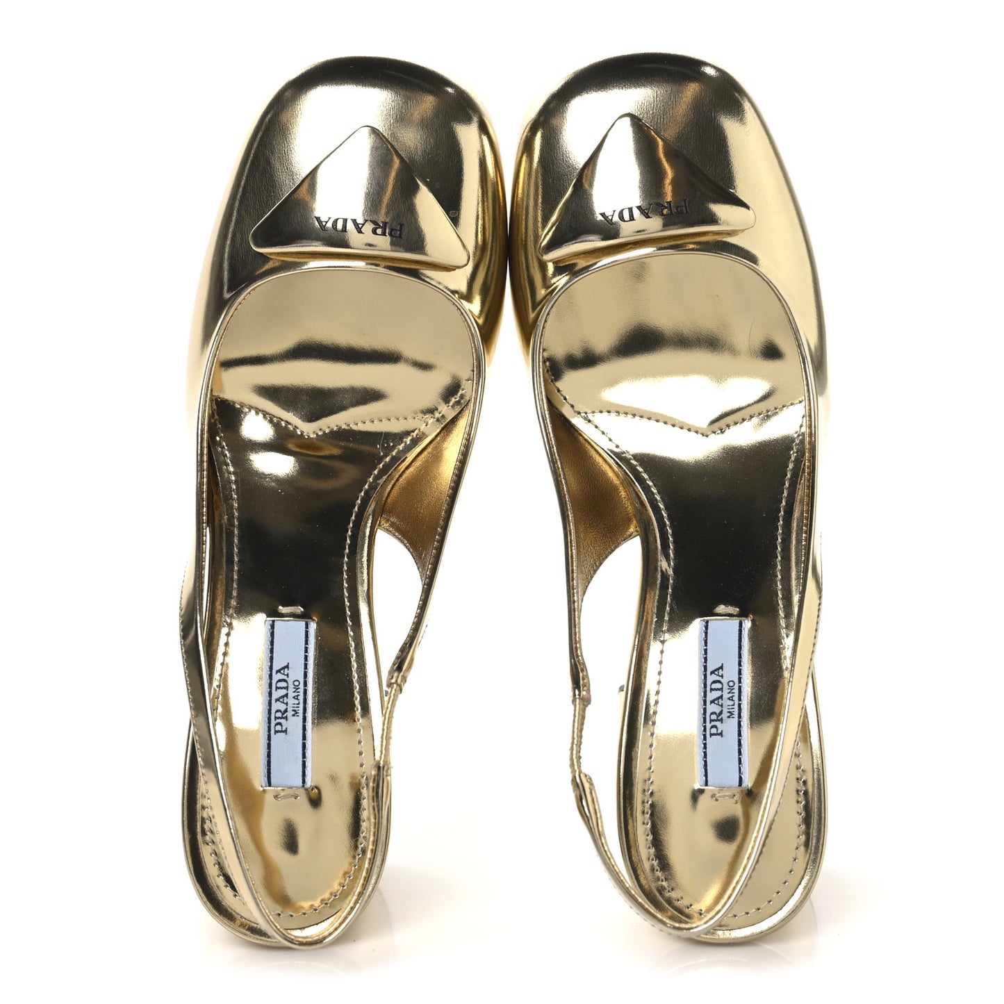 Metallic Patent Triangle Logo Slingback Pumps 37 Platino