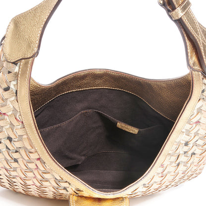 Burberry Leather Woven Nova Check Brook Hobo Gold 9 of 9