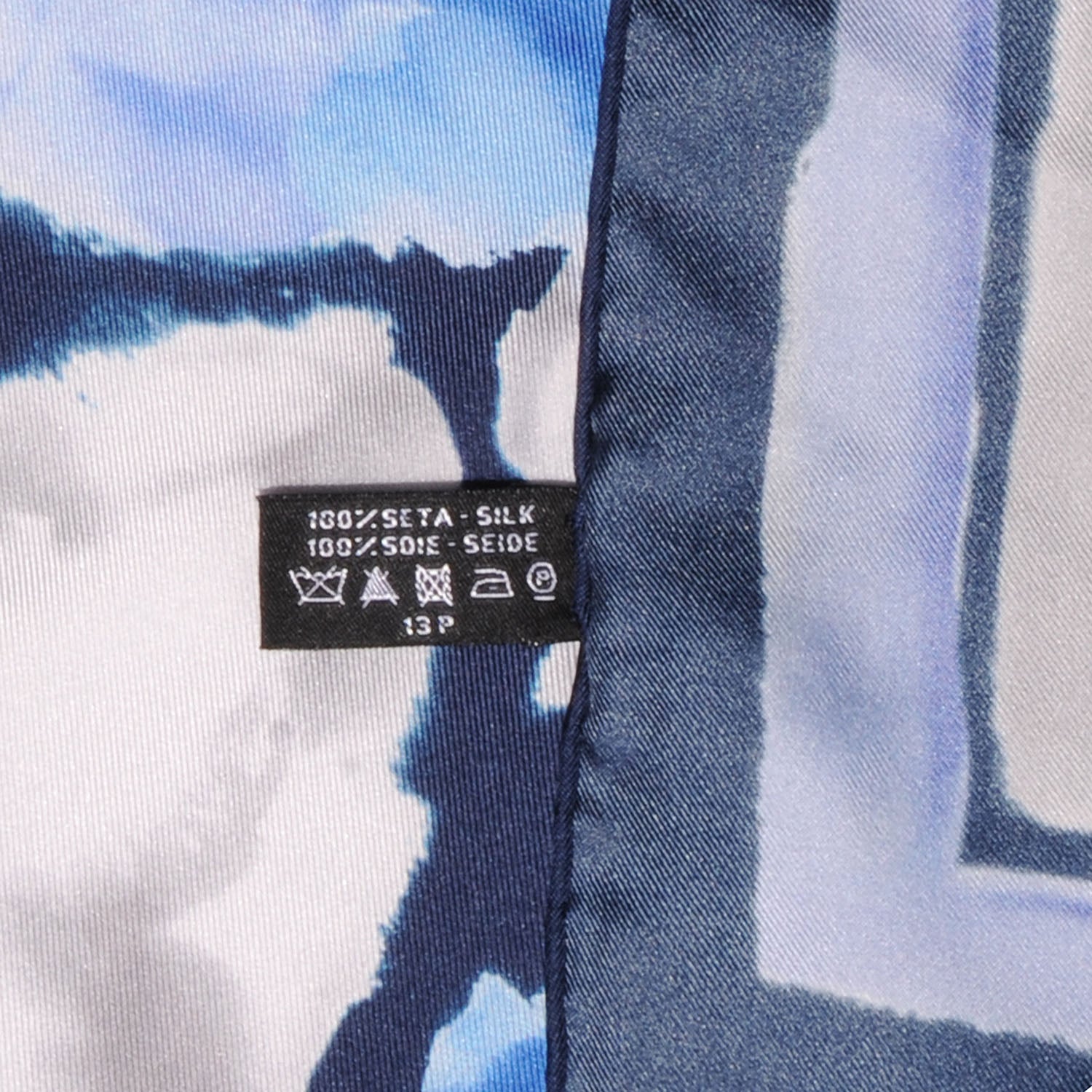 Chanel Silk CC Watercolor Camellia Flower Scarf Blue 5 of 5