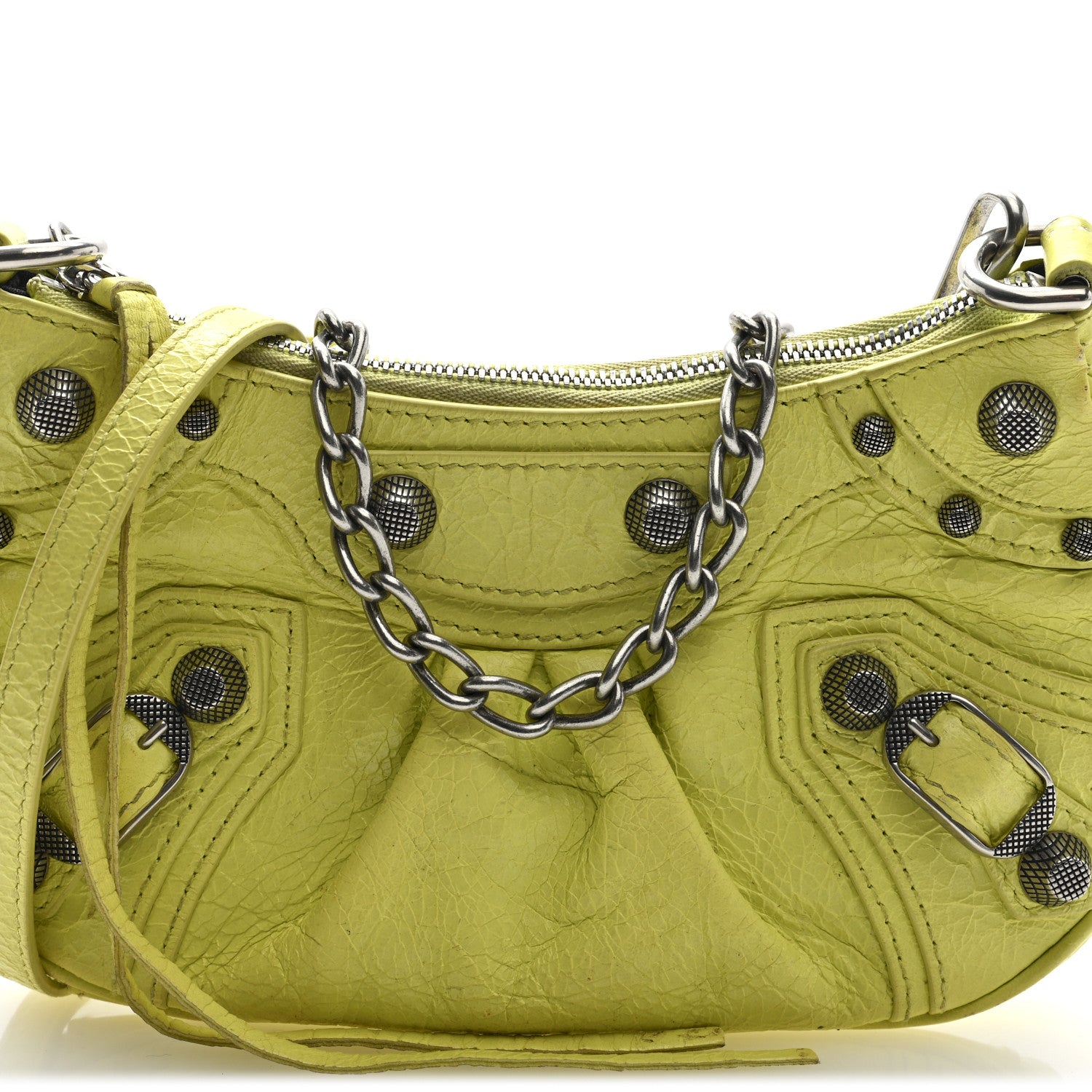 Balenciaga Agneau Arena Le Cagole Mini Purse With Chain Lime 7 of 9