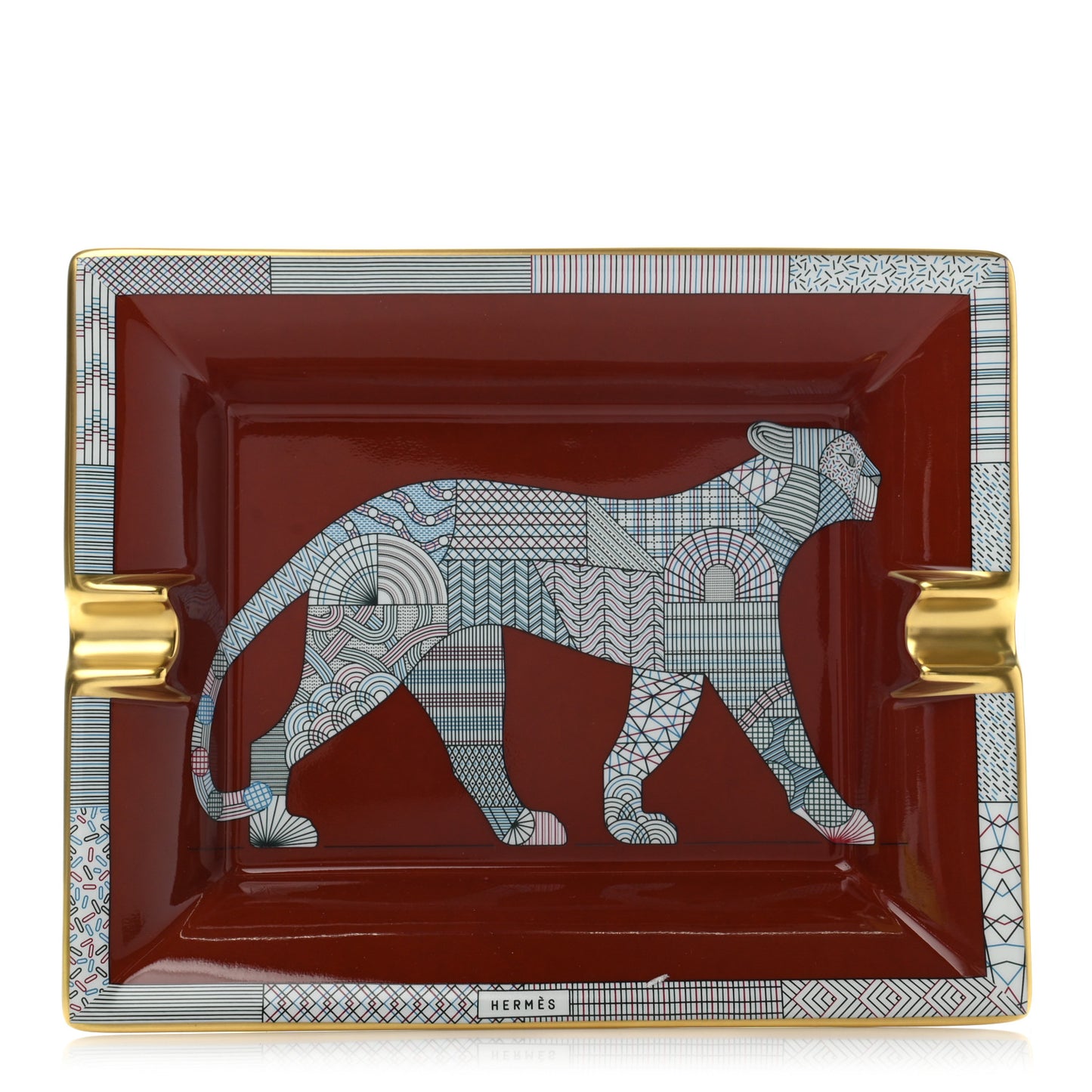 Porcelain Panthera Deco Ashtray Rouge H