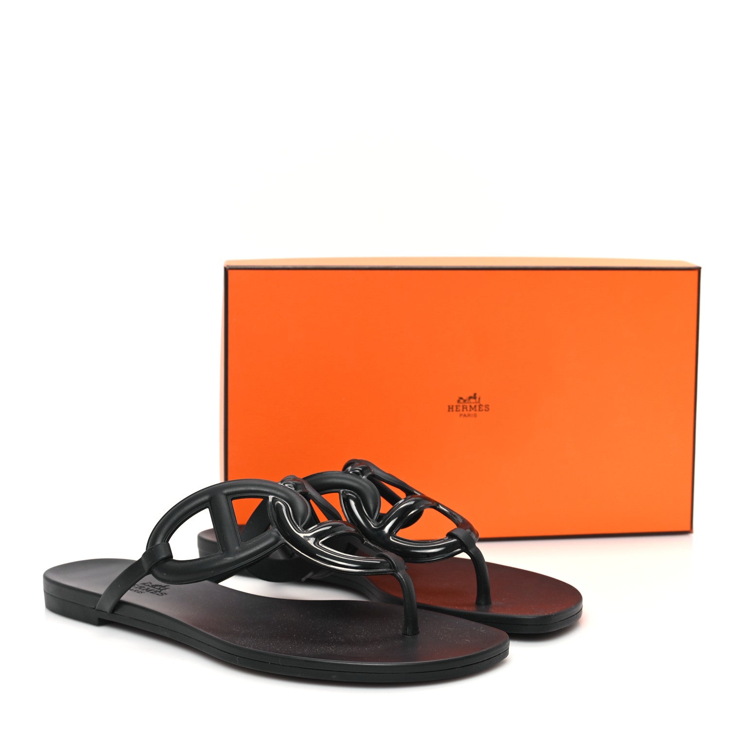 Hermes Rubber Womens Egerie Sandals 38 Black 10 of 10