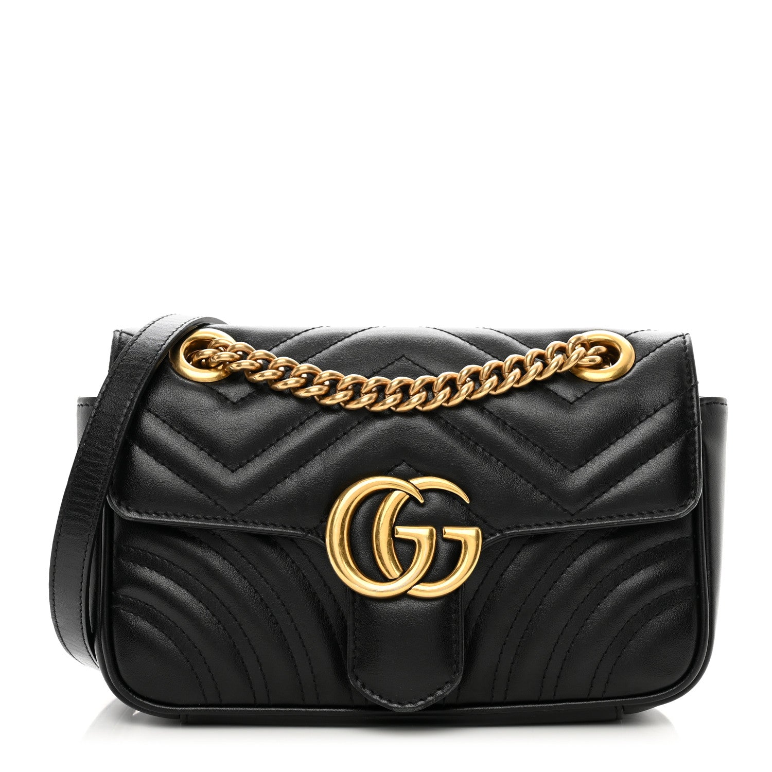 Gucci Calfskin Matelasse Mini GG Marmont Shoulder Bag Black 1 of 11