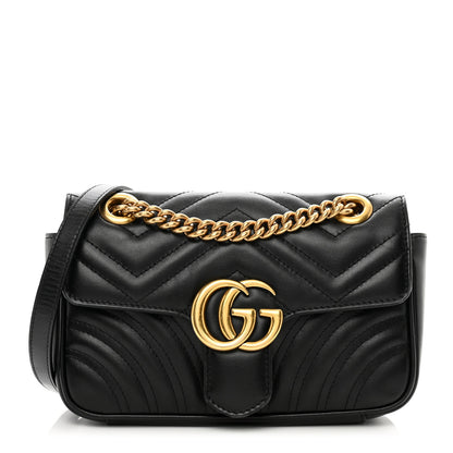 Gucci Calfskin Matelasse Mini GG Marmont Shoulder Bag Black 1 of 11