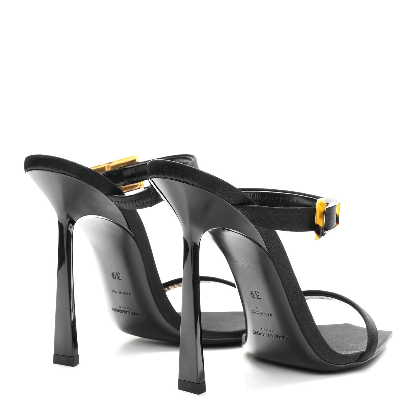 Satin Oud Buckle Sandals 39 Black