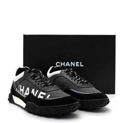 Chanel Nylon Calfskin Suede Womens CC Sneakers 40 Black Grey White 11 of 11