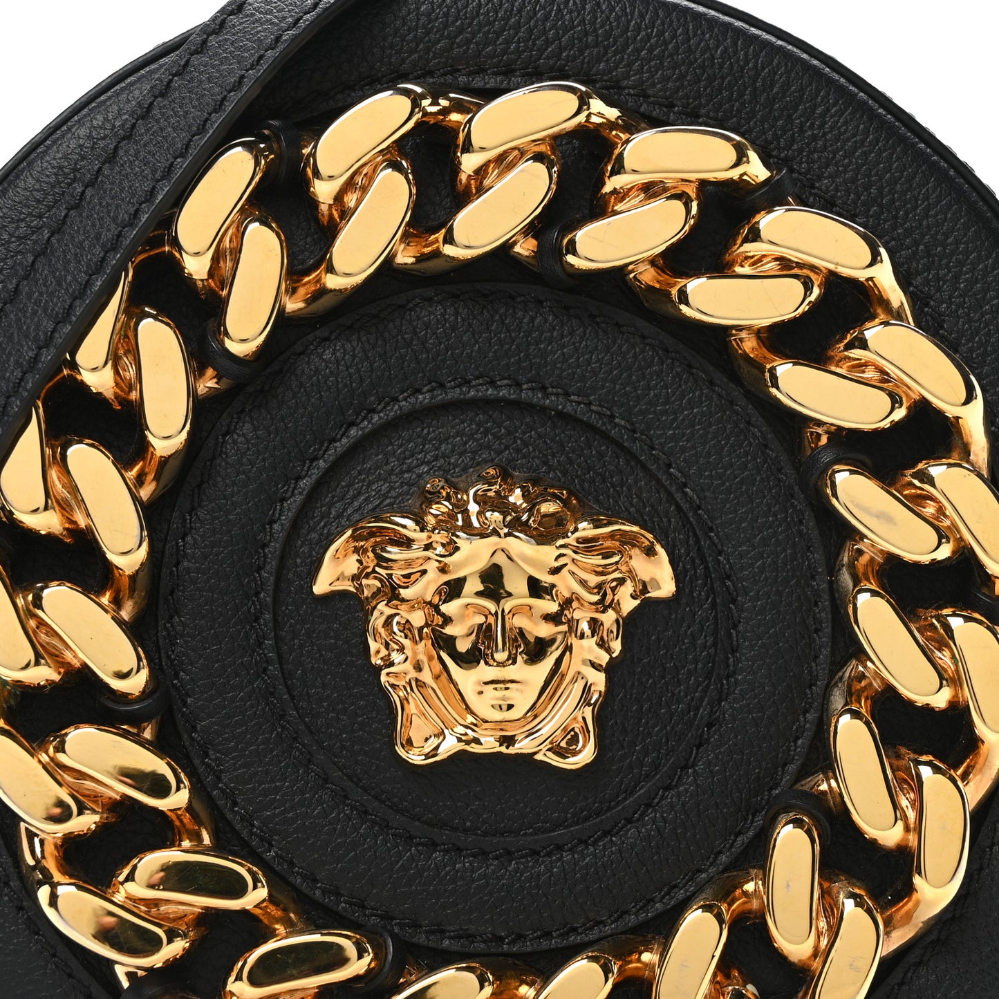 Calfskin Mini La Medusa Chain Round Crossbody Bag Black