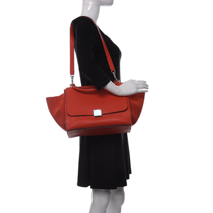 Celine Drummed Calfskin Suede Medium Trapeze Coquelicot 2 of 9