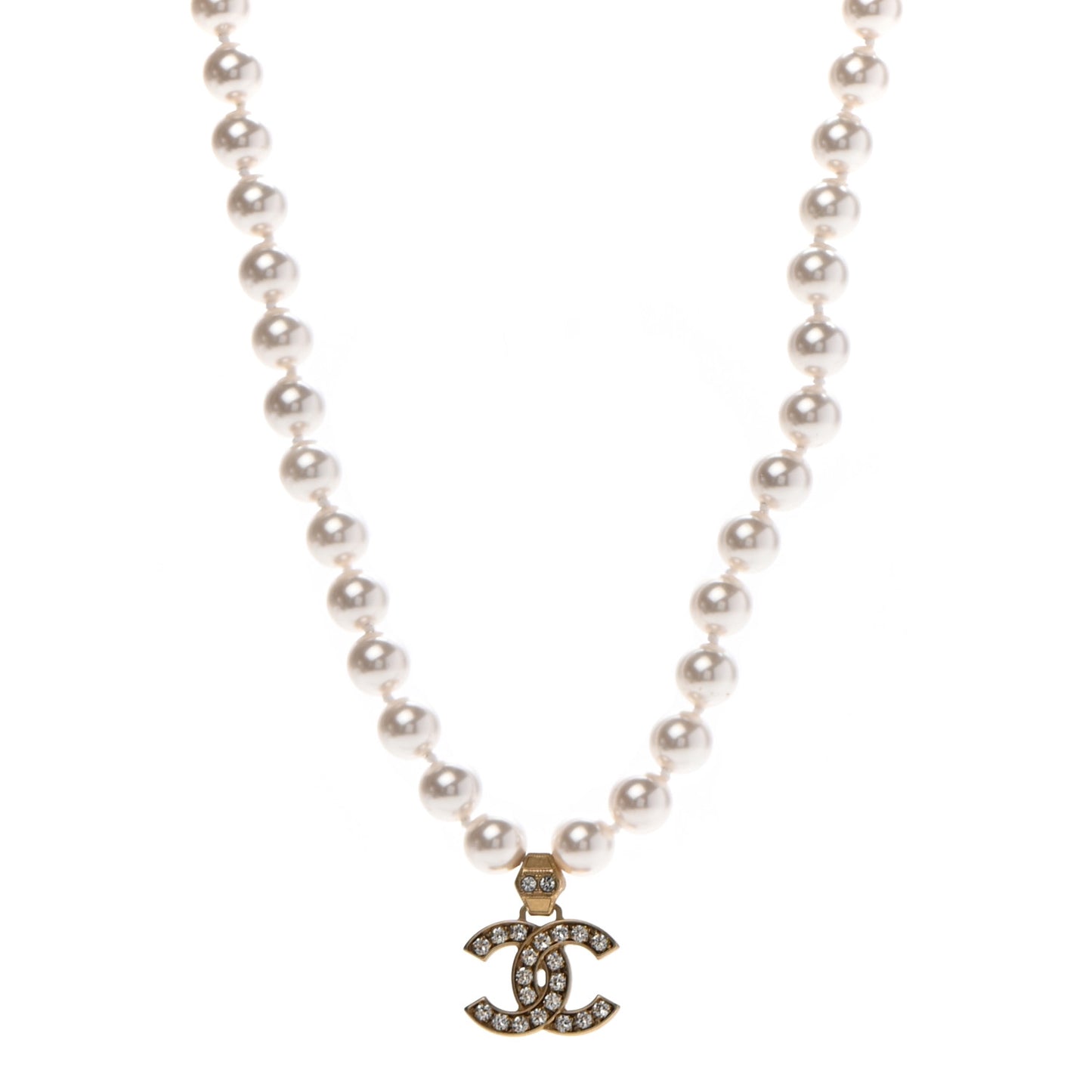 Pearl Crystal CC Short Necklace Gold