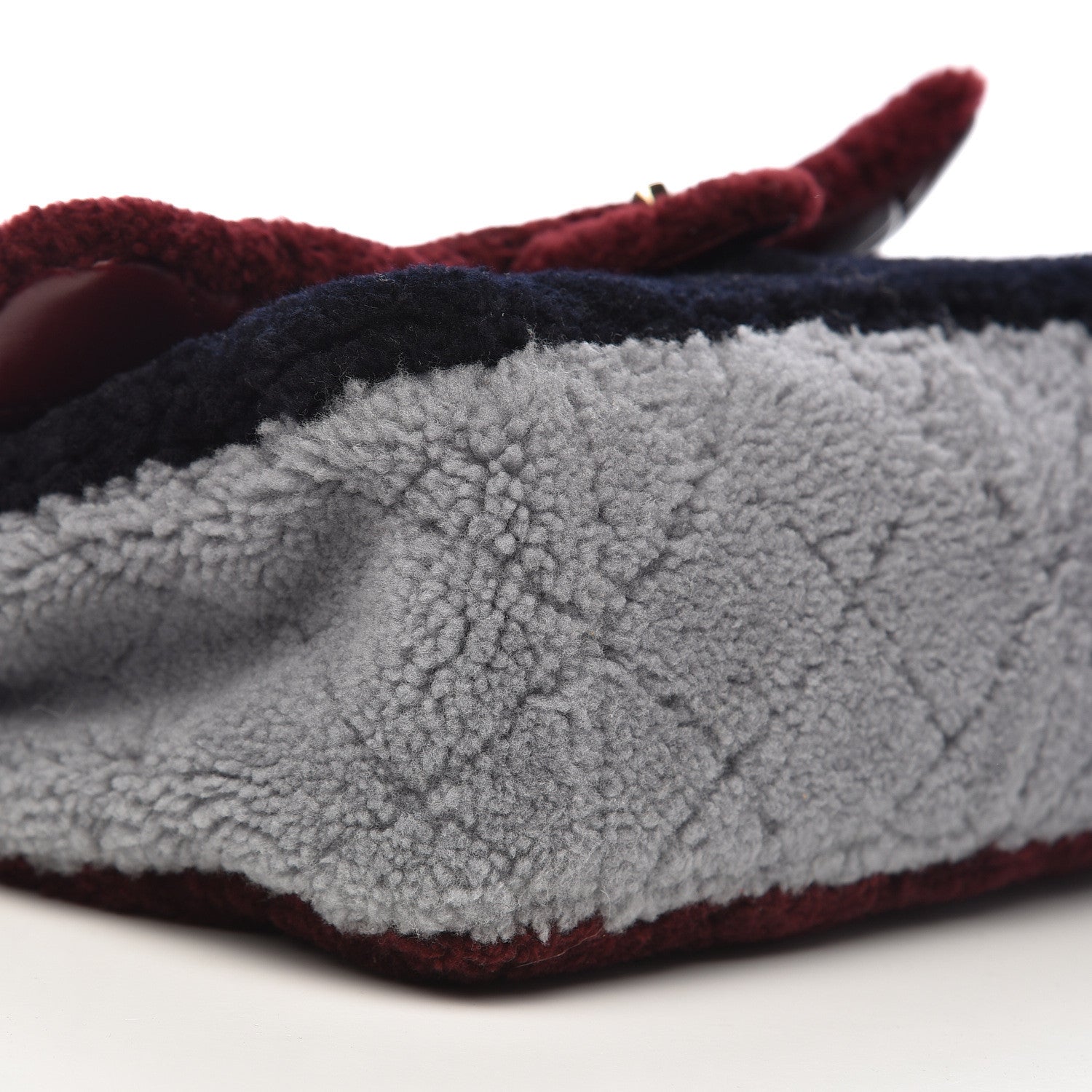 Chanel Shearling Sheepskin Quilted Tri-Color Flap Burgundy Black Grey 8 of 11