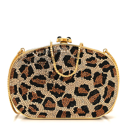 Judith Leiber Crystal Minaudiere Leopard Clutch Black Brown 3 of 11