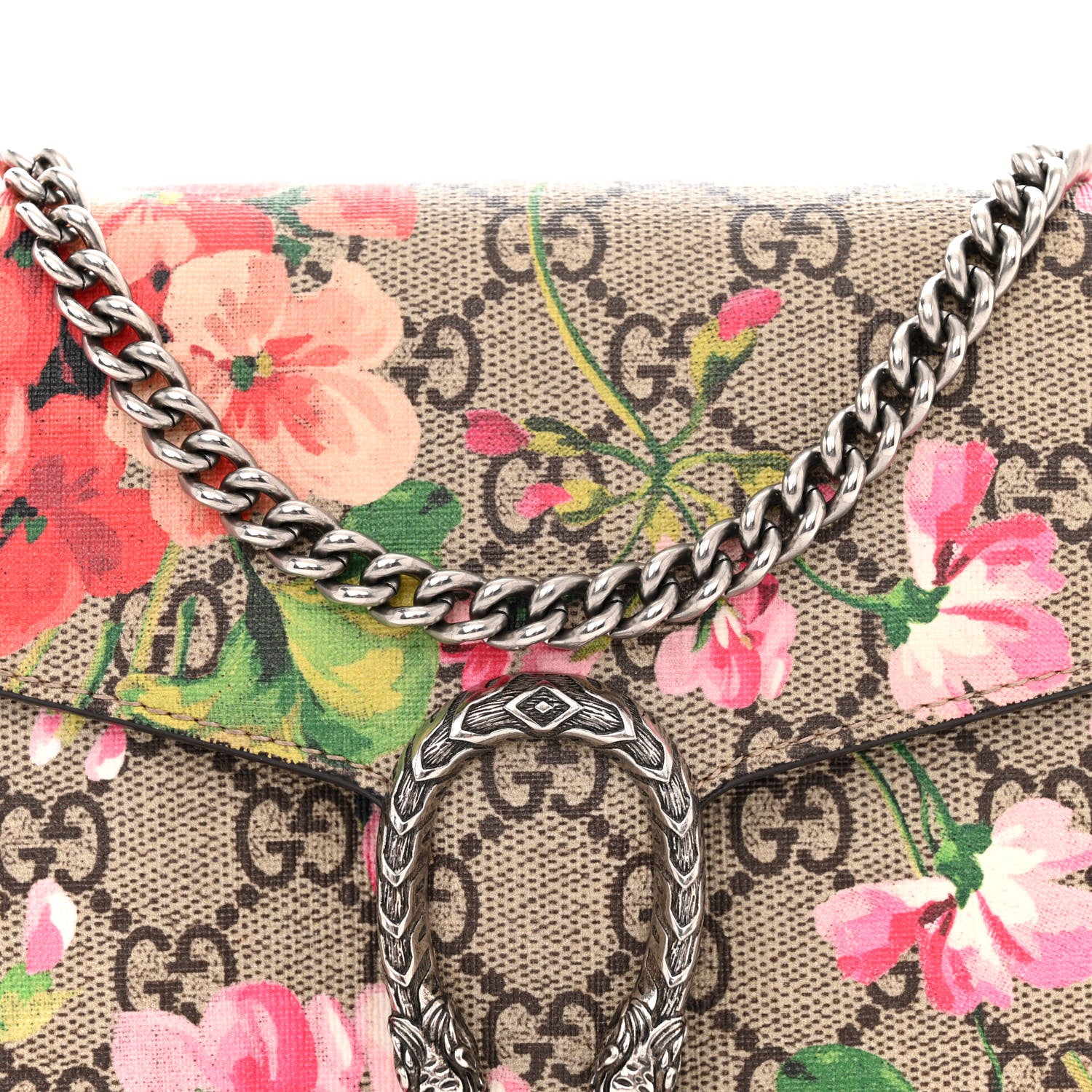 Gucci GG Supreme Monogram Blooms Mini Dionysus Chain Wallet Beige Multicolor Dry Rose 8 of 10
