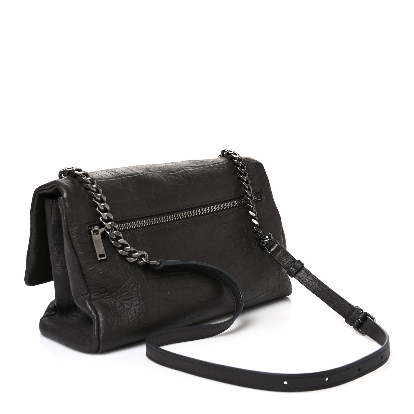 Calfskin Crocodile Embossed West Hollywood Monogram Fold-Over Dark Brown