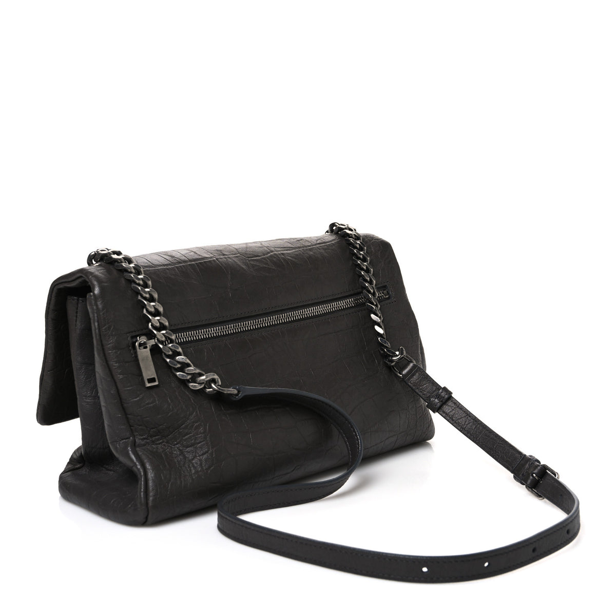 Saint Laurent Calfskin Crocodile Embossed West Hollywood Monogram Fold-Over Dark Brown 2 of 9