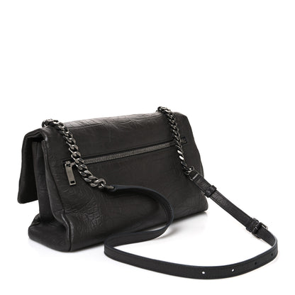 Saint Laurent Calfskin Crocodile Embossed West Hollywood Monogram Fold-Over Dark Brown 2 of 9