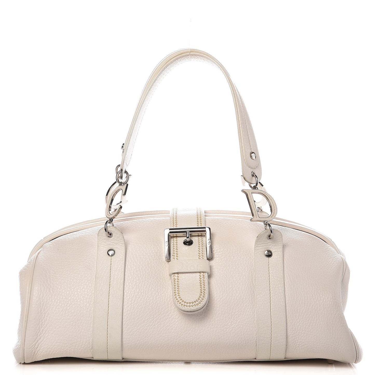 Calfskin Buckle Frame Satchel White
