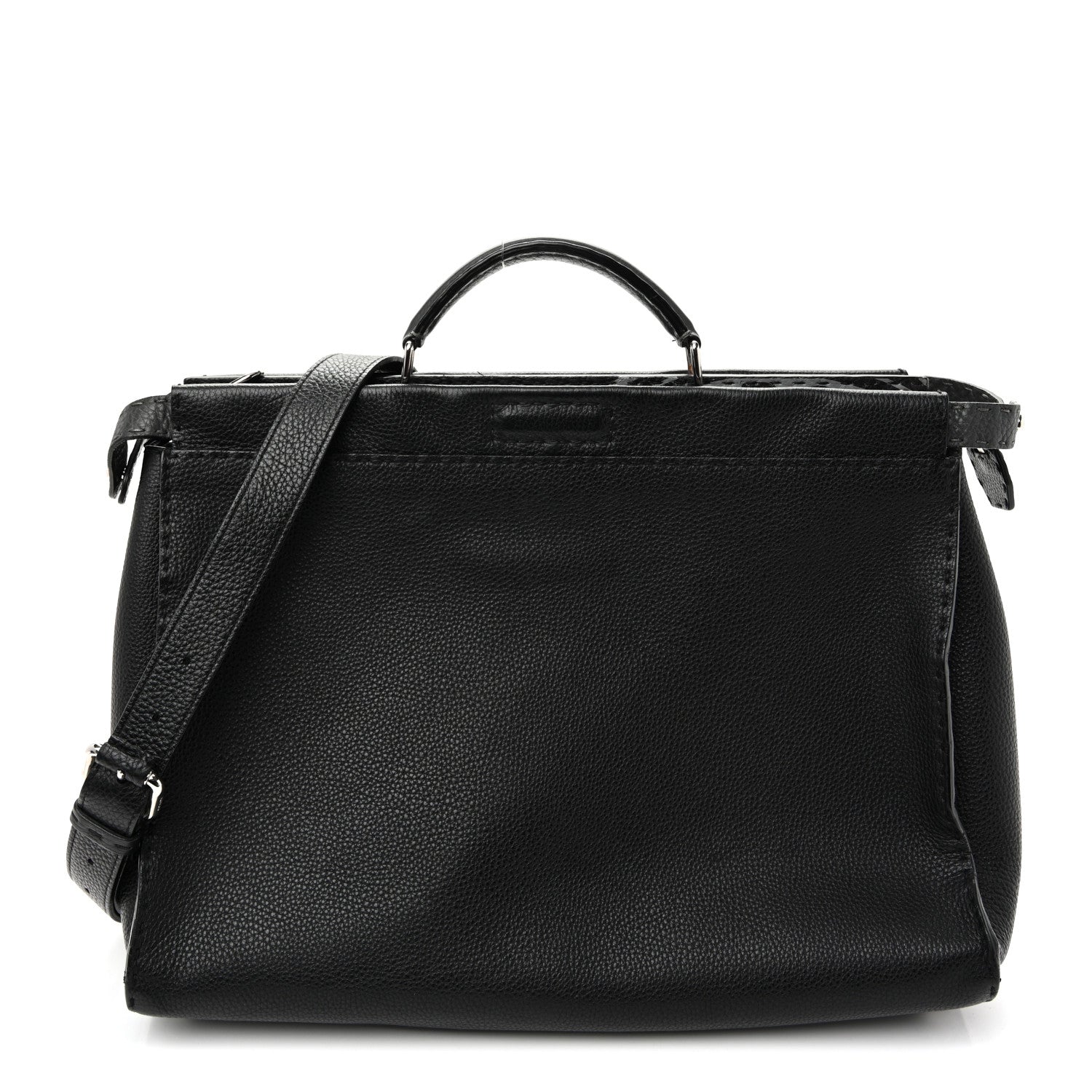 Fendi Cuoio Romano Selleria Metal Stitch Large Mens Peekaboo Iconic Essential Satchel Black 1 of 12