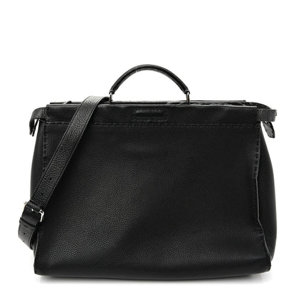 Fendi Cuoio Romano Selleria Metal Stitch Large Mens Peekaboo Iconic Essential Satchel Black 1 of 12
