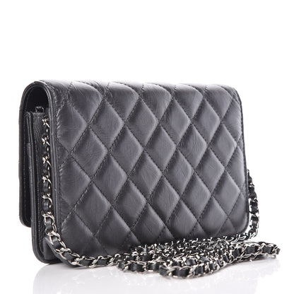 Chanel Aged Calfskin Quilted Tassel Wallet On Chain WOC Dark Silver 3 of 10